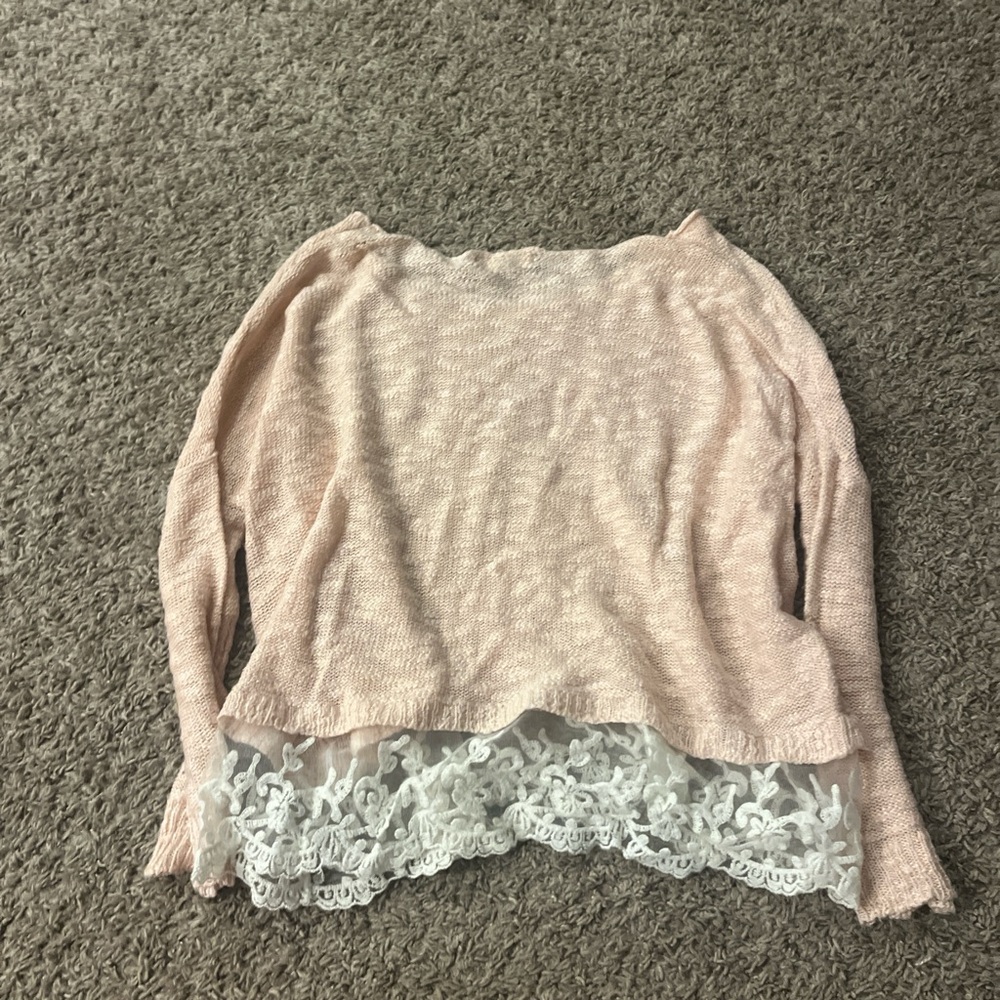 It's Our Time Pink Sweater with Lace Hem